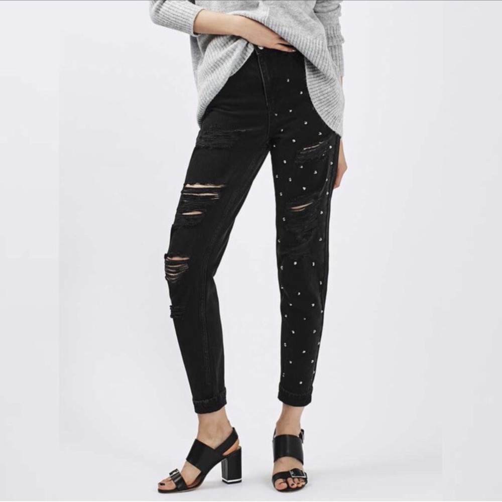 Topshop Black Distressed Skinny Jeans with Studs
